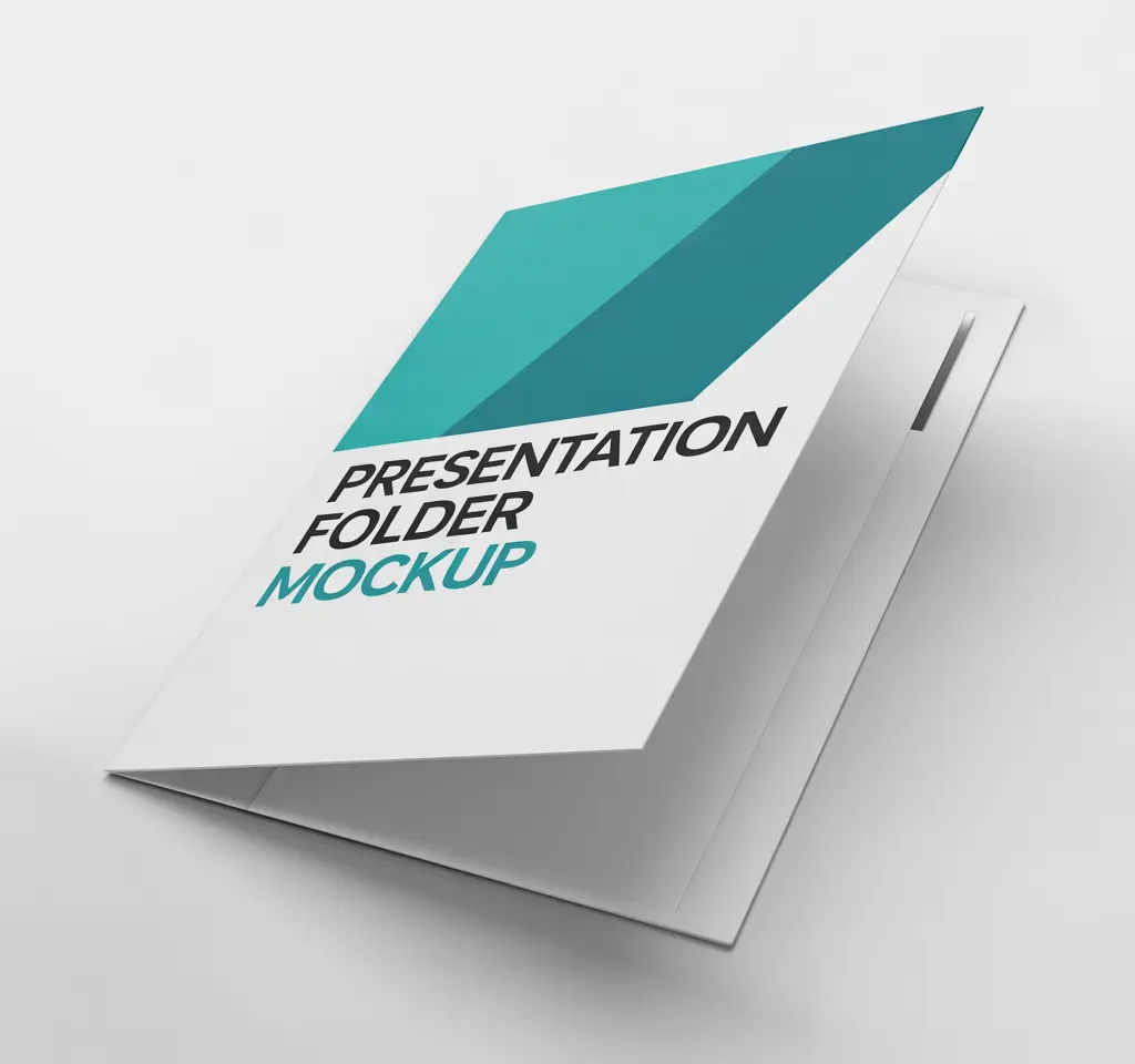 Detalle de carpeta sin solapas con diseño corporativo