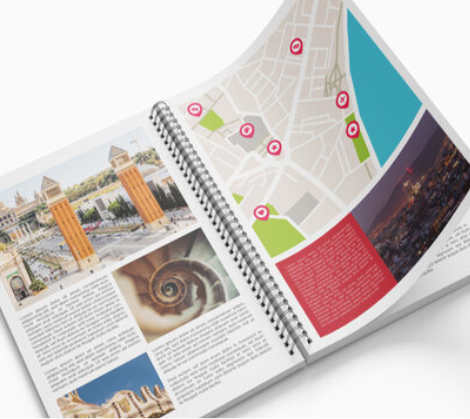 Catálogo en espiral abierto completamente plano