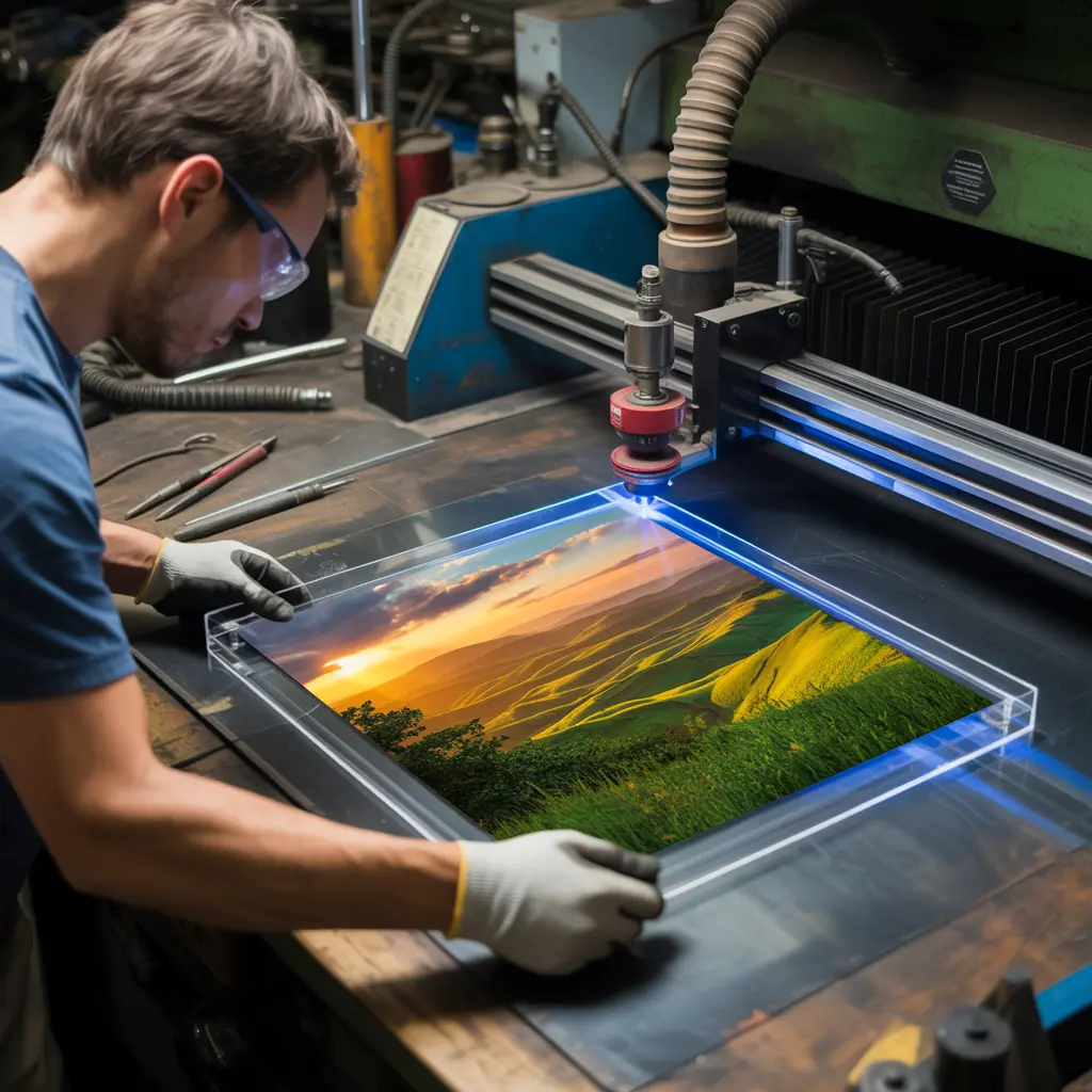 Detalle del canto pulido del metacrilato