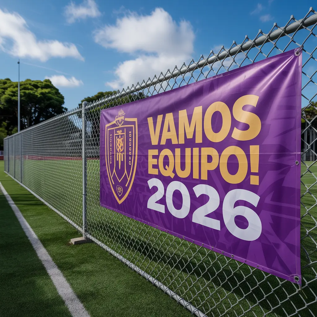 Lona publicitaria instalada en fachada exterior