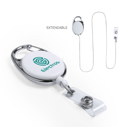 Porta acreditaciones extensible con clip y mosquetón metálico