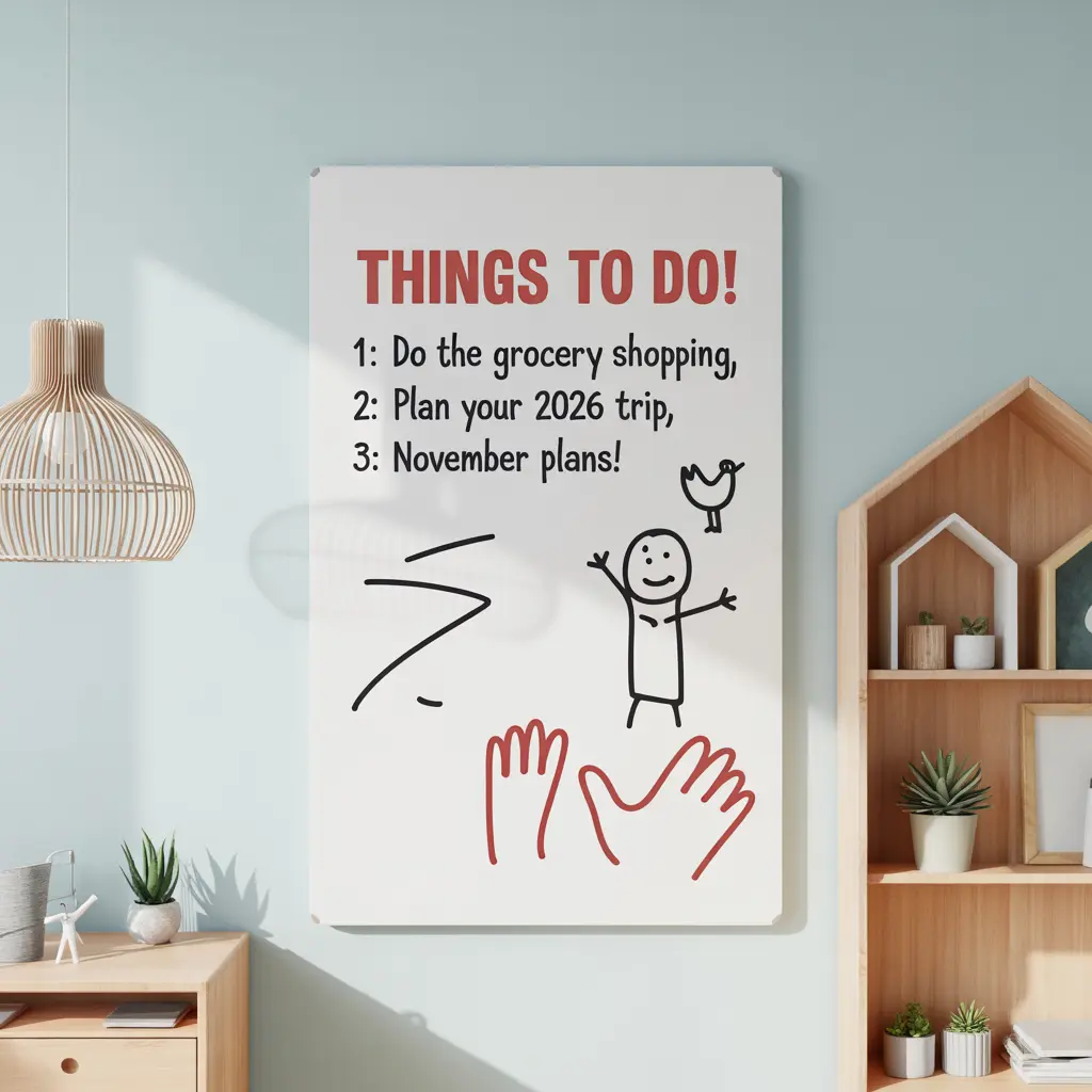 Detalle de escritura con rotulador borrable sobre vinilo velleda