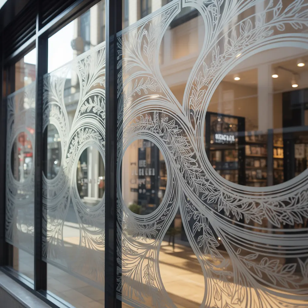 Vinilo ácido decorativo en escaparate y divisorias