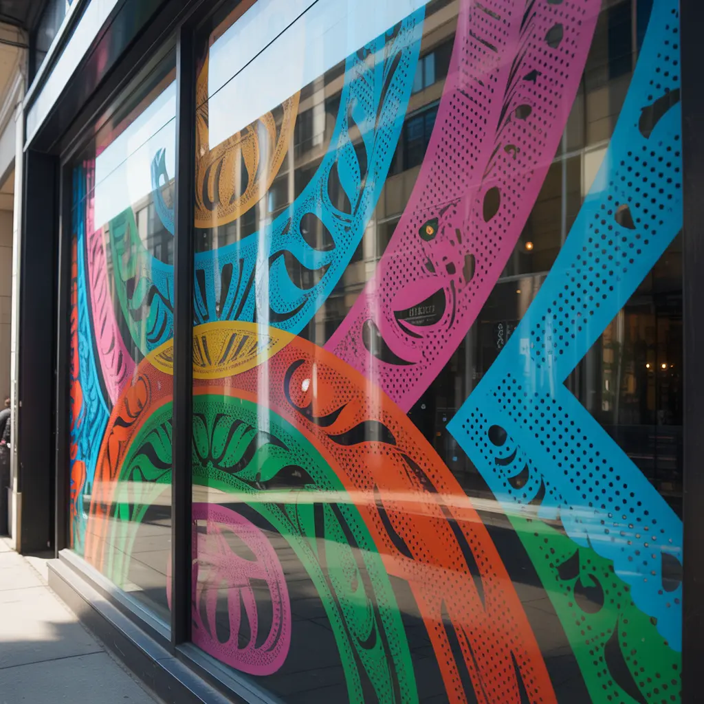 Interior de local con visibilidad a través del vinilo microperforado