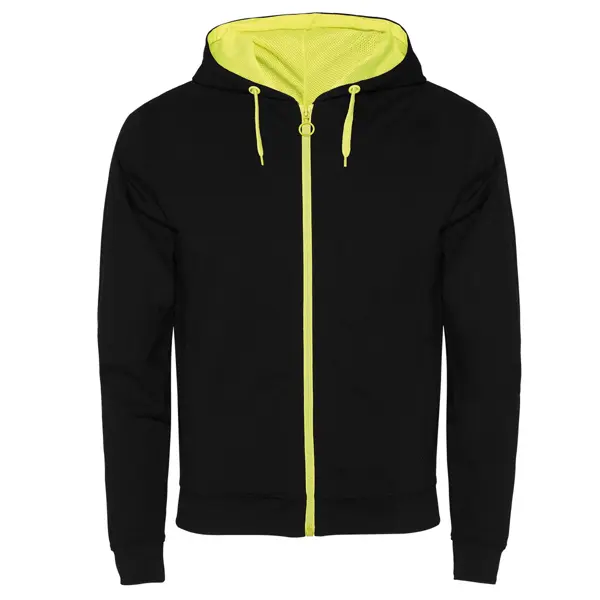 sudadera con cremallera y capucha negra amarillo